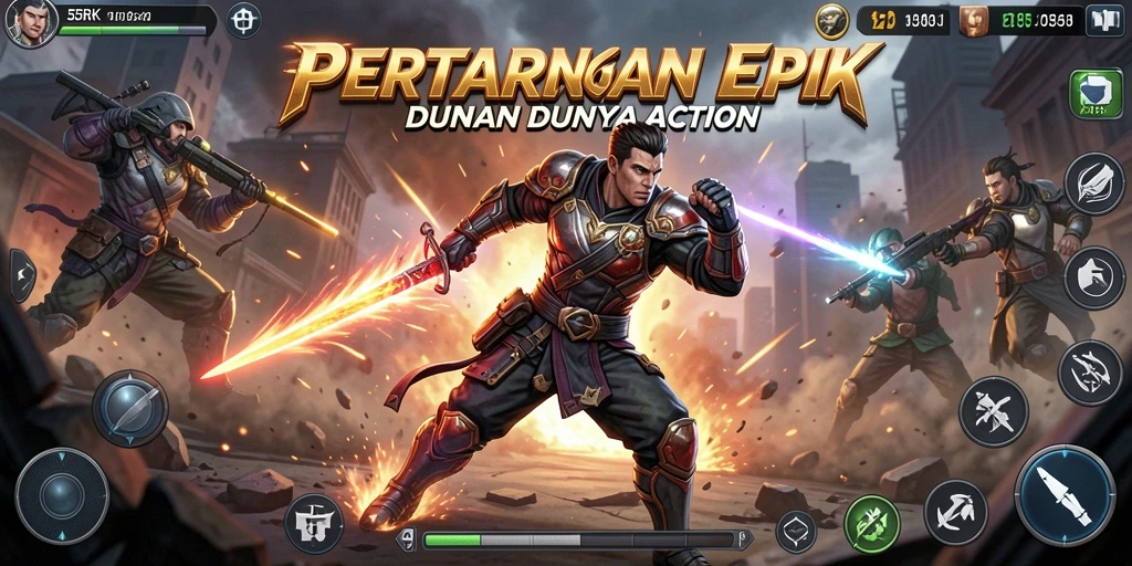 Tampilan menakjubkan dari gameplay Action 55RK dengan pertarungan seru.