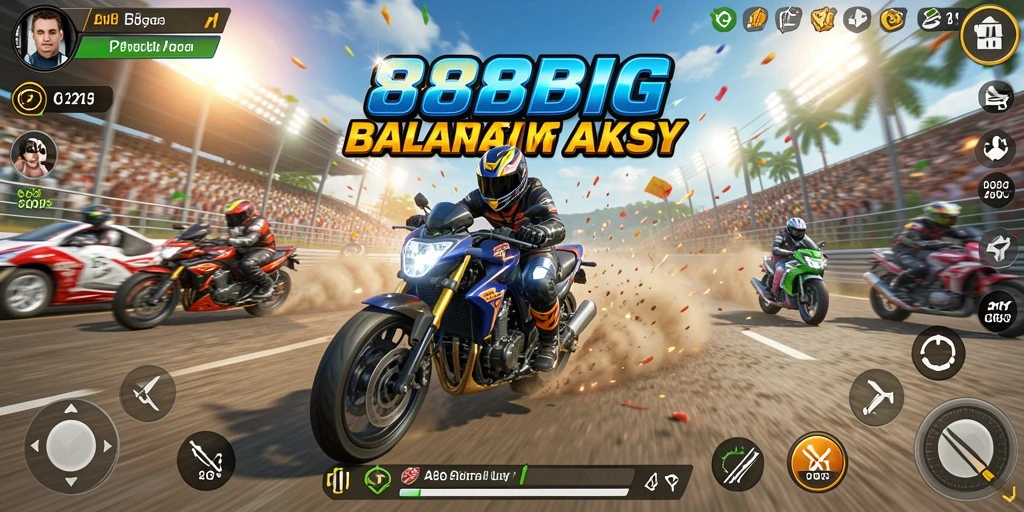 Screenshot gameplay 88BIG menampilkan balapan motor yang seru dan mendebarkan.