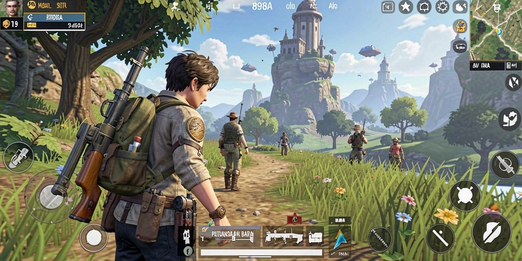Tampilan gameplay 898A dengan eksplorasi dunia terbuka yang luas.