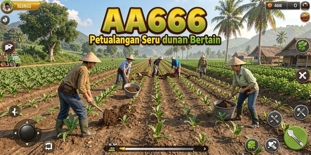 Tangkapan layar gameplay AA666 yang menunjukkan aktivitas bertani.