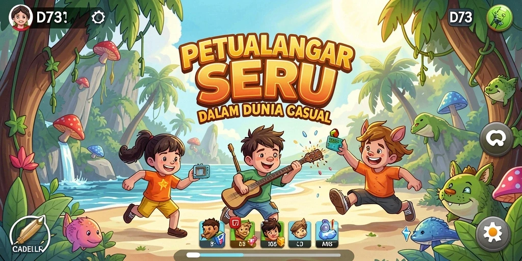 Tampilan gameplay D73 yang ceria dan menarik.
