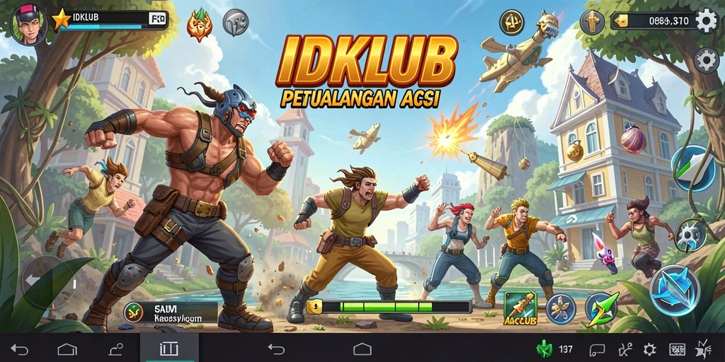 Tangkapan layar utama IDKLUB menggambarkan momen aksi yang intens.