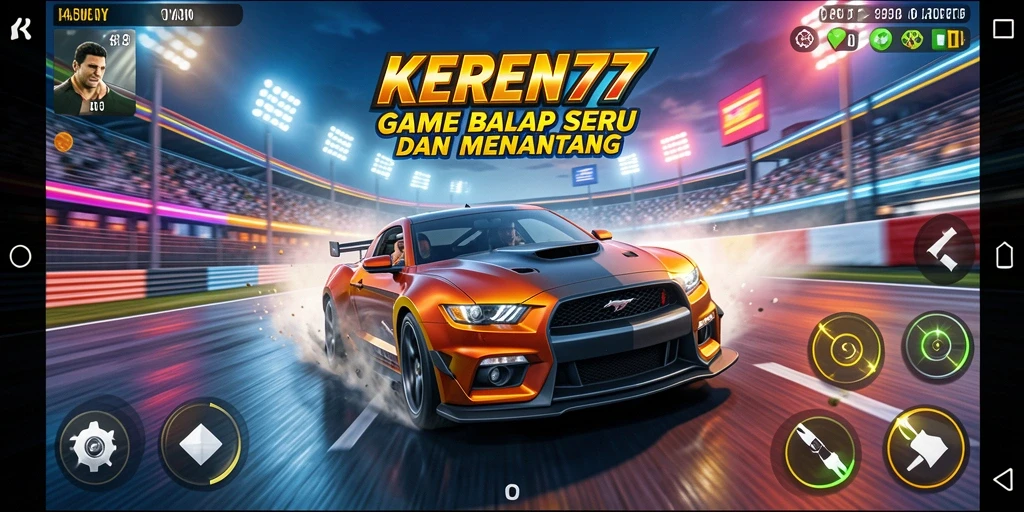 Screenshot gameplay KEREN77 menampilkan aksi balapan yang intens.