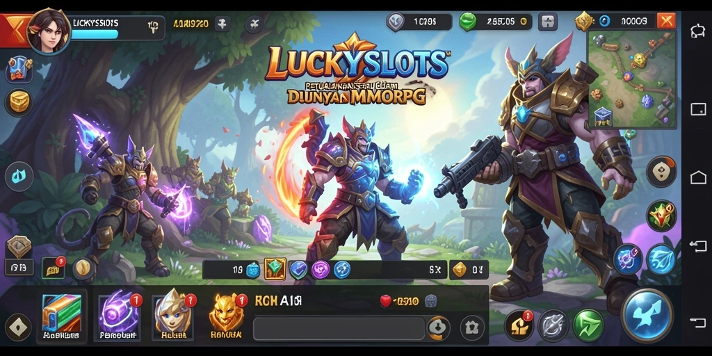Screenshot utama LUCKYSLOTS menampilkan aksi seru dalam gameplay MMORPG.