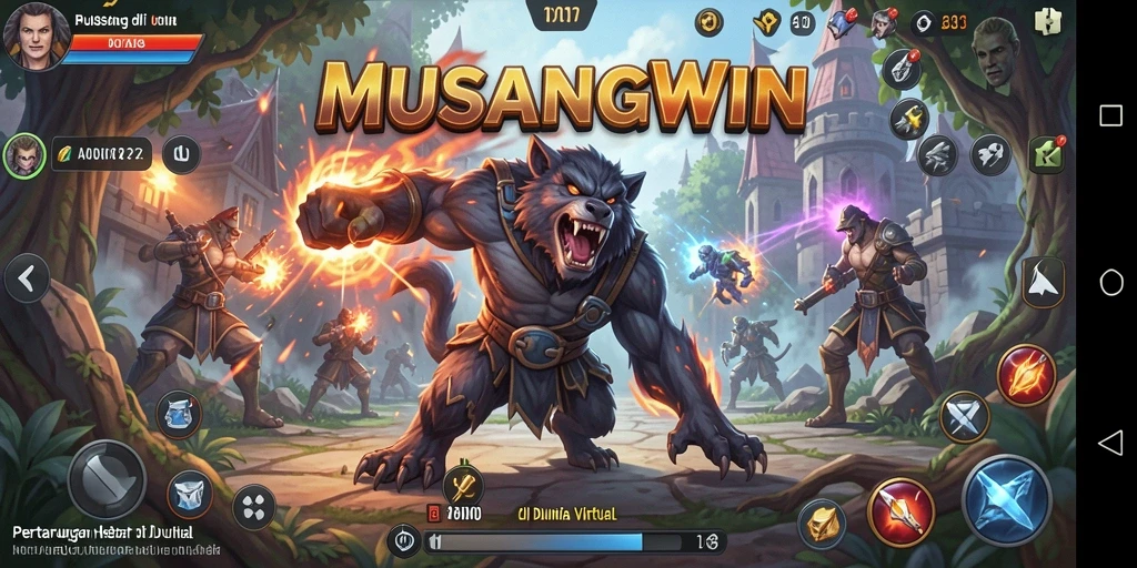 Screenshot memperlihatkan pertarungan seru antara karakter dengan efek visual spektakuler.