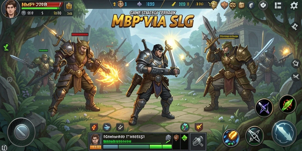 Screenshot menunjukkan pertempuran strategi yang intens di dalam game SLG.