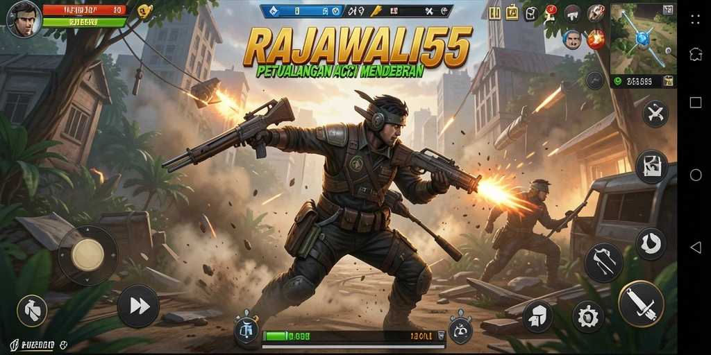 Tampilan gameplay aksi yang mendebarkan dari RAJAWALI55.
