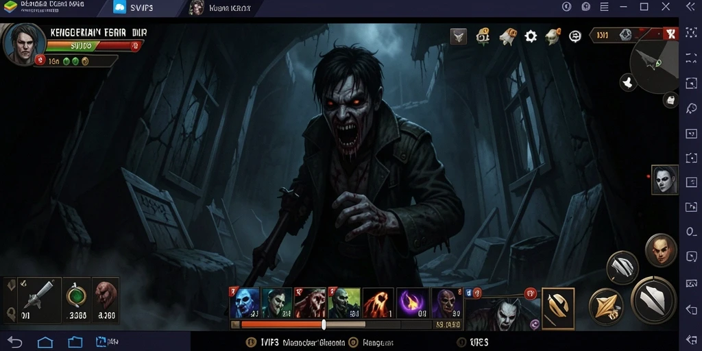 Screenshot gameplay SVIP3 menampilkan aksi menegangkan di kegelapan.
