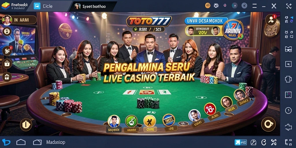 Screenshot utama TOTO777 menampilkan dealer langsung dalam permainan kasino.