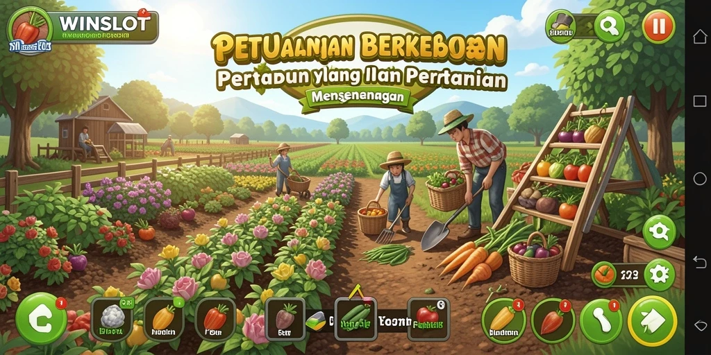 Tangkapan layar dari gameplay <strong>WINSLOT</strong> yang menunjukkan ladang yang subur dan tanaman yang beragam.
